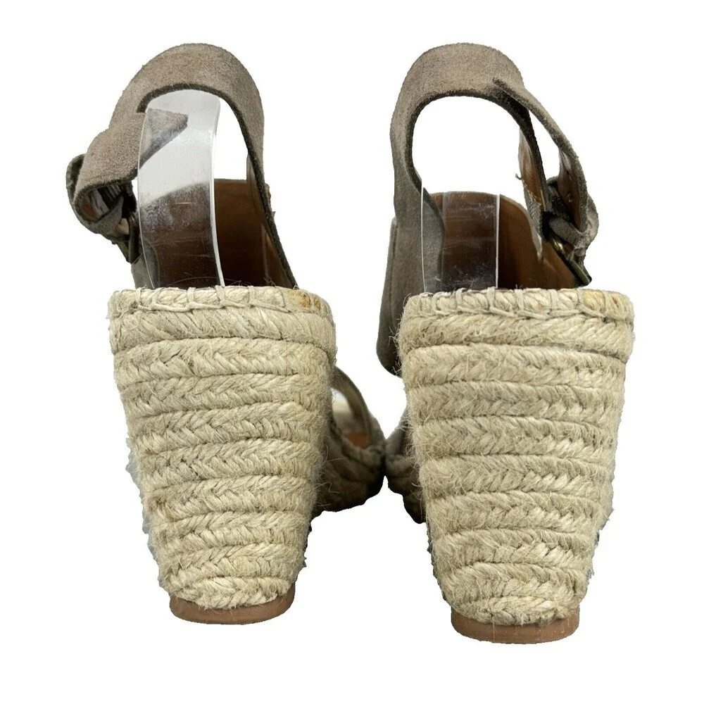 Dolce Vita Sandals Size 9.5 Taupe Espadrille Slingback Wedge Heel Nubuck Leather